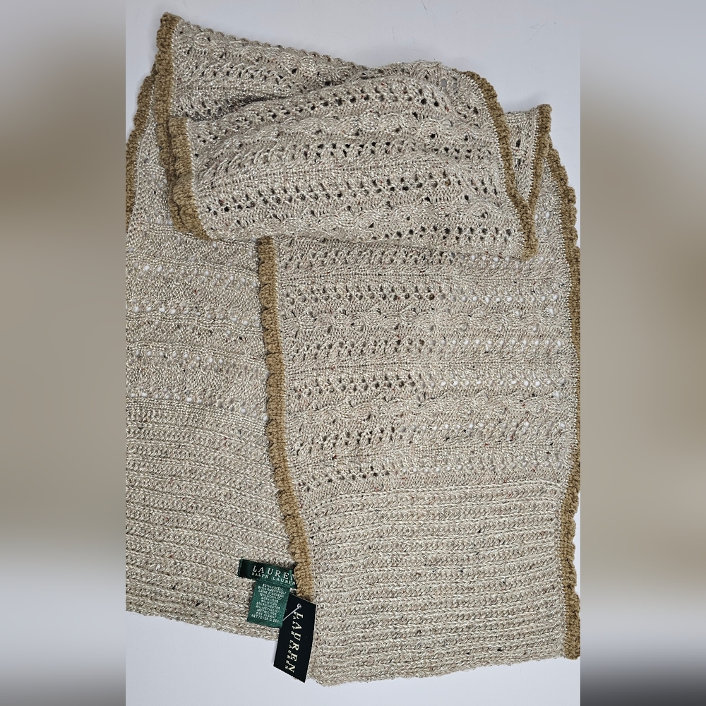 Ralph Lauren Crochet Wool Blend Cable Knit Scarf